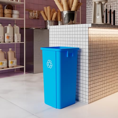 Image of 23 Gallon Blue Square Commercial Trash Garbage Can | Outdoor Office Restaurant School Kitchen