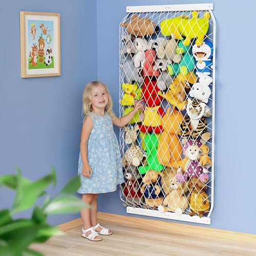 Stuffed Animal Storage Holder, Elastic Stuffed Animal Net,Door/ Wall Mount Length Adjustable Hanging Stuffed Animal Organizer, Plushie Net For Nursery