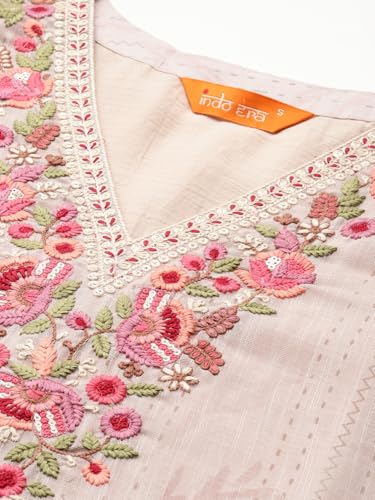 Image of INDO ERA Women's Straight Linen Floral Printed Embroidered Kurta & Pant with Dupatta Set