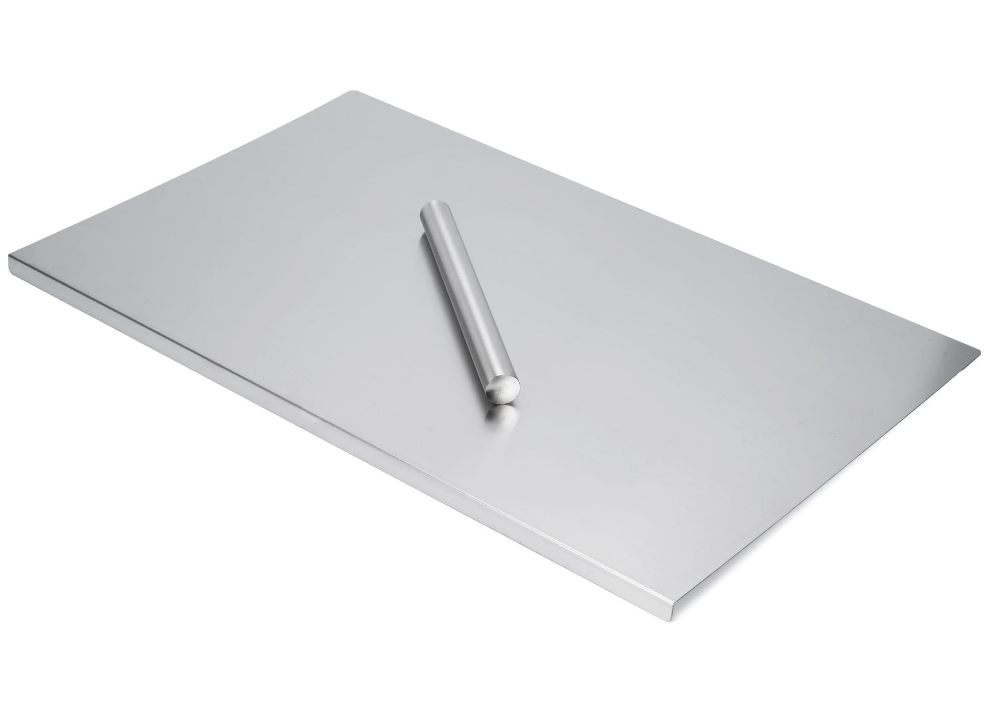jxgzyy Stainless Steel Cutting Board 80x50 cm Heavy Duty Chopping Board Worktop Protector with Lip and Rolling Pin Kitchen Cutting Board for Kneading Bread Meat Vegetables