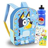 Bluey Conjunto de mochila para crianças – Pacote com mochila escolar de 38 cm e garrafa de água, adesivos e mais | Bolsa escolar Bluey para meninas