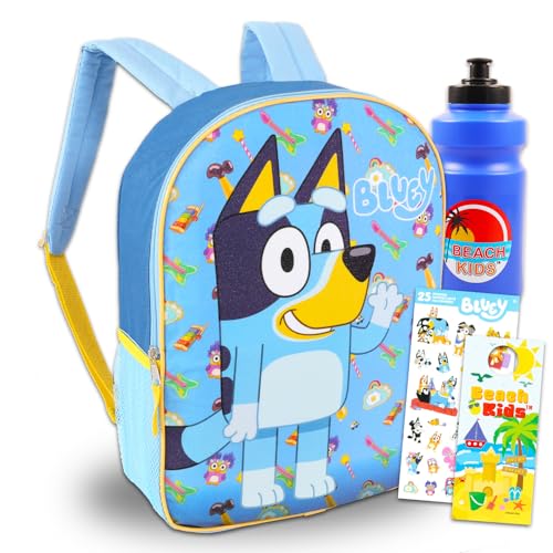 Bluey Backpack Set for Kids - Bundle with 15” School Backpack Plus Water Bottle, Stickers, More | Bluey School Bag for Girls