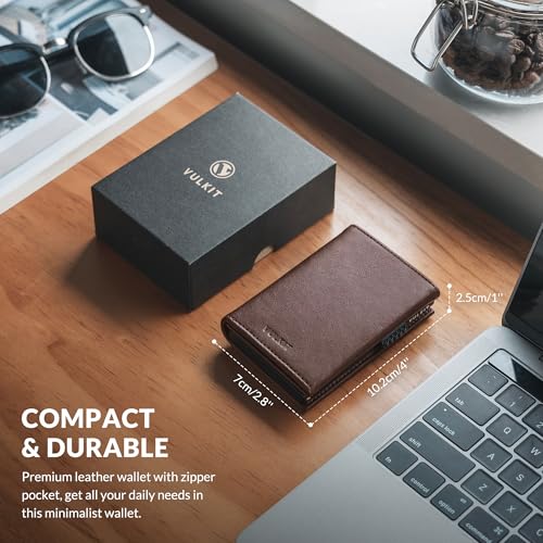 Image of VULKIT Mens Card Holder Wallet With Coin Pocket Magnetic Closure Pop Up Cards With Id Window Leather Wallet For Cash & Credit Cards, Espresso, One Size, Contemporary | with Coin Pocket