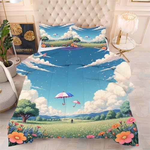 ZZXHG Edredón Matrimonio Estampado 3D | Paraguas Colorido, Nórdico Reversible de 4 Estaciones, Lavable, Incluye 2 Fundas de Almohada 50x75 cm, para Cama de 105 cm