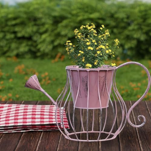 Pot de fleurs en forme d'arrosoir rose style champêtre pour table