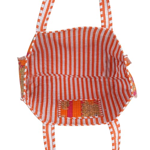 Image of Cotton Tiger Block Print Tote Bag, Indian Handmade Shopping Shoulder Bag, Unisex Market Daily Use