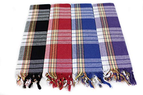 My Hamam, Pestemal Saunatuch, Hamamtuch, 4 er Set Classic - rot-blau-schwarz-dunkel Flieder, Badetuch Strandtuch Wellness Massage und Spa Tuch Geschenkset Cover