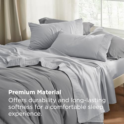 Image of Bedsure Full Size Bed Sheets - 4 Pieces Soft Full Sheet Set - Breathable & Cooling - Hotel Luxury - Easy Care Polyester Microfiber Bedding for Women, Men, Light Grey