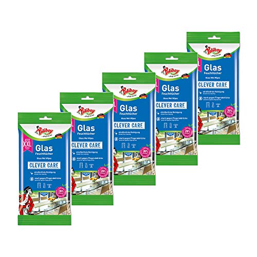 Poliboy - Toallitas húmedas de cristal XXL, sin rayas, limpieza rápida, para los pequeños problemas de la vida cotidiana, individual, 5 x 24 unidades, fabricado en Alemania