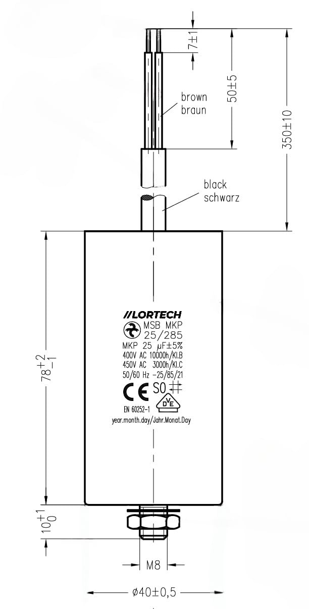Condensateur Moteur 12.5µF Lumonic Condensateur Démarrage Moteur 12.5µF 450V - Fils 25cm - 34x65mm - Pour Tondeuse, Pompe, Machine Condensateur Fil 25cm
