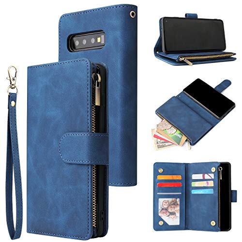 Étui en cuir PU de haute qualité pour Samsung Galaxy S10 avec clapet bleu
