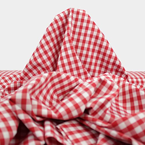 TELA DE VICHY DE CUADROS GRANDES DE ANCHO 160cm POR METRO (ROJO, 1)