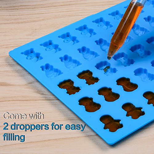Image of Silicone Candy Gummy Bear Molds - Chocolate Molds Including Bears, Frogs, Lions, Monkeys, Penguins Gummie Molds Premium Silicone BPA Free, Pinch Test Approved Pack of 4 with 2 Droppers