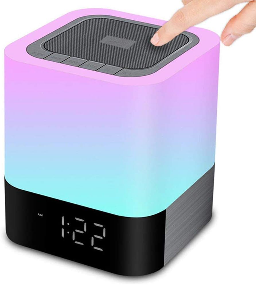 Night Light Bluetooth Speaker, HOMPOT Touch Sensor Bedside Lamp Dimmable Warm Light Alarm Clock, MP3 Player, USB, AUX, 4000mAh Battery Best Gift for Kids, Party, Outdoor, Bedroom,Camping