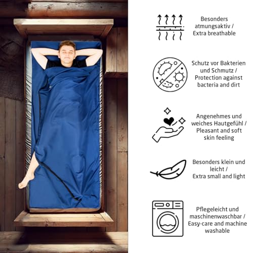 MIQIO® 2in1 Hüttenschlafsack mit durchgängigem Reißverschluss (Links/rechts): Leichter Komfort Reiseschlafsack + XL Reisedecke in Einem… – Ansicht 2