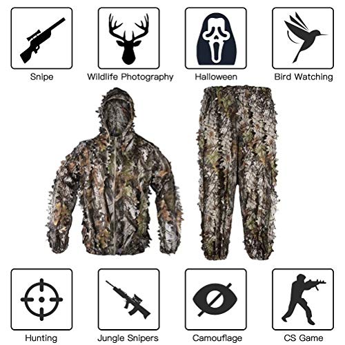 Tongcamo Hunting Ghillie Suit 3D Bionic Leafy Camouflage Clothing for Jungle Hunting, Wildlife Photography, Bird Watching，Halloween, Shooting - Thumbnail 6