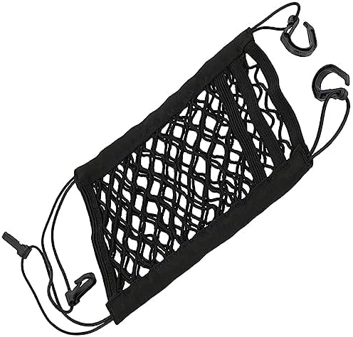 EKANTIK Car Mesh Organizer 3 Layer Seat Back Net Bag Barrier for Pet Kids Tissue Purse Holder Pouch Elastic Net Between Seats Center Accessories Storage (Pack of 1, Black)