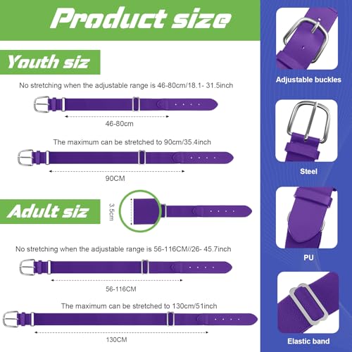 Image of Hercicy 3 Pieces Adult and Youth Baseball Softball Uniform Belts, Adjustable Size Uniform Belt