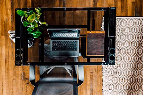 Image of OneSpace Craft Station, Art Desk, Adjustable Glass Desk with Drawers and Supply Trays, Black