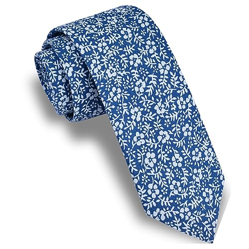 Image of GUSLESON Fashion 2.4 inch(6cm) Floral Skinny Tie for Men Slim Flower Print Cotton Necktie for Wedding Party