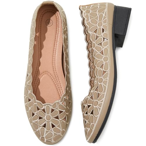 HEAWISH Women's Black Loafers Floral Ballet Flats Shoes,Pu Leather Dress Shoes with Heel Comfortable Slip on Loafer