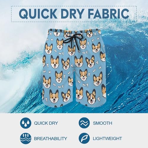 Hawaiian Shorts for Men - Comfy Puppy Corgi Cute Print Mens Swim Trunks Bathing Suits with Mesh Lining3