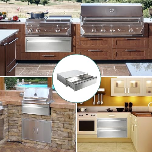Image of Outdoor Kitchen Drawers 30 inch W x 10 inch H x 23 inch D Stainless Steel Drawer BBQ Single Drawers with Hidden Handle for Outdoor Kitchen Island, Patio Grill Station
