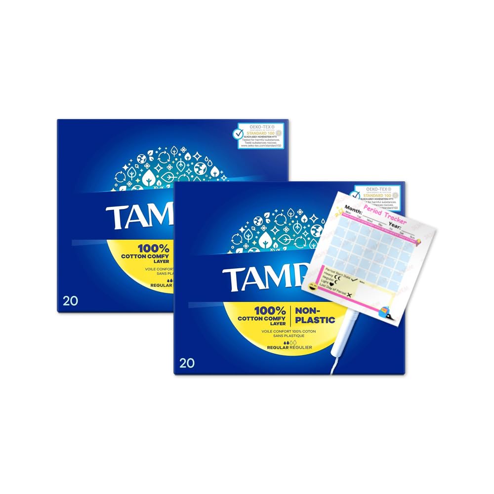 Tampons Regular Cardboard Applicator Blue Box 40 Tampons (2 Packs of 20) | Leak Protection | Super Absorbent | Fragrance-Free | Long Lasting Protection