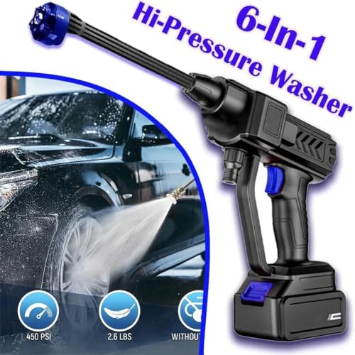 Image of 6 in 1 Cordless Car Washer Gun Portable Pressure Washer Gun 48V 12000mah High Pressure Water Gun Cordless Pressure Washer with 6 in 1 Adjustable Nozzle Portable Power Washer for Car Window Cleaning
