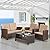 Shintenchi 4-Piece Outdoor Patio Furniture Set, Wicker Rattan Sectional Sofa Couch with Glass Coffee Table | Black