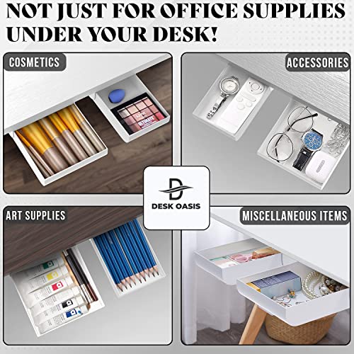 Organizador de Cajones Bajo el Escritorio 2 Pack, Almacenamiento Deslizante para Bolígrafo, Cables y Accesorios de Oficina con Adhesivo, Instalación sin Taladro, Almacenamiento Oculto para Oficina y Hogar miniatura 4