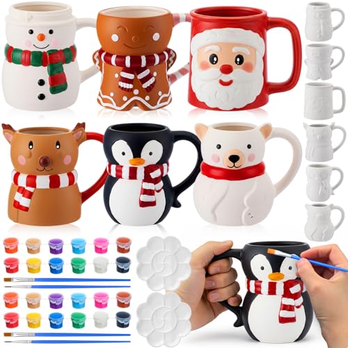 Zubebe 6 Sets Christmas Paint Your Own Mugs Craft Kit Xmas Ceramic to...