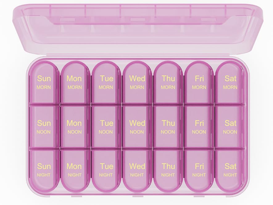 Image of Daviky Pill Organizer 3 Times a Day, Daily Pill Box 7 Day, Weekly Cases Medicine Organizers to Hold Vitamins and Medication (Pink Purple)