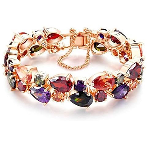 Hermosa 14K Rose Gold Plated Bracelets, Multicolor Cubic Zirconia Classic Tennis Bracelet | Rose Gold Bracelets for Women | Size 7-8 Inch (8 Inch) Cover