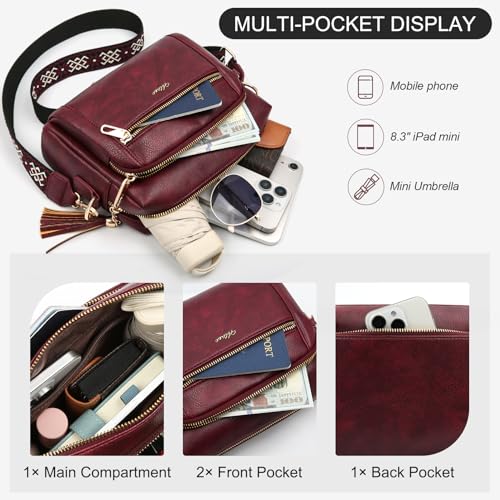 Image of Small Leather Crossbody Bags for Women Anti theft Purses and Handbag Shoulder Hangbag with Wide Strap Tassel