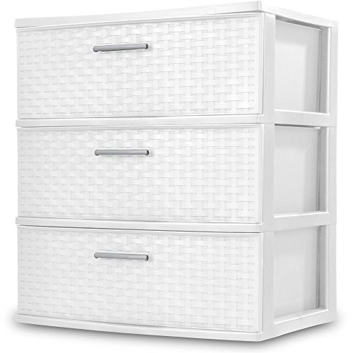 Sterilite 3 Drawers Wide Weave Tower Plastic Storage Organization- White (White) (Wide Drawer)