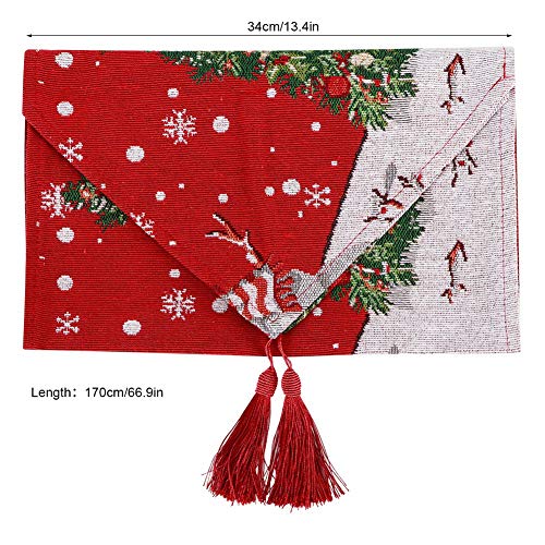 Chemin de table de Noël lavable en coton brodé pour repas de fête