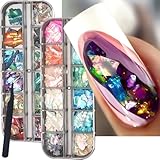 Aurora Shell Nail Glitter Flakes,Holographic Irregular Abalone Slices Sea Shell Sequins Nail Charms,Spring Summer DIY Manicure Paillette Accessories for Nail Art Decoration 3D Sparkly Nail Art Tips