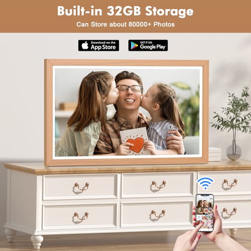 Image of Large Digital Picture Frame 21.5 inch-WiFi-Photo-Frame - 1920 * 1080 IPS FHD Digital Photo Frame Display, 32GB, Wall Mounted, Load Photos Videos from Phone via App Email, Gifts for Mom Dad