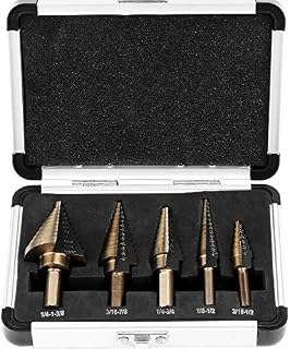 HSEAMALL 5PCS HSS High Speed Steel Step Drill Bit Set,50 Sizes Cone Drill Bit Set,Double Cutting Blades Hole Cutter for Wood, Stainless Steel, Sheet Metal