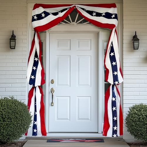 JPXH 20 Ft Patriotic Bunting Banner with 250 Stars, Red White Blue American Flag Door Decoration for 4th of July, Independence Day, Memorial Day, Porch Fence Outdoor Decor, 1 Pack