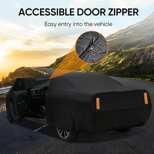Image of Car Cover Custom Fit for Dodge Challenger 2008-2026, Outdoor Waterproof All Weather Heavy Duty Full Exterior Cover for Sun Rain Snow UV Dust Protection with Door Zipper