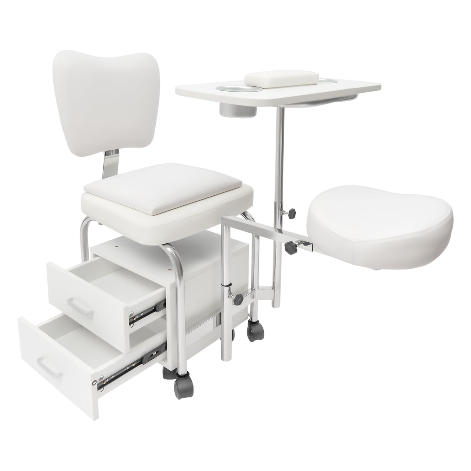 Silla de pedicura y manicura profesional con ruedas giratorias, cajones, ajustable para salones de belleza