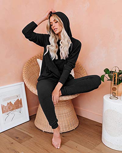 Wanliss Lounge Sets For Women Two Piece Outfits Sweatsuits Sets Long Pant Loungewear Workout Athletic Tracksuits With Pockets (Black, Small) #TOP2