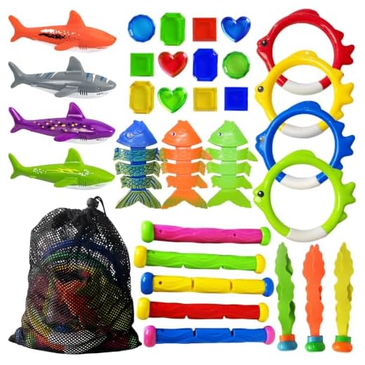 Jasonwell Pool Diving Toys Games - 31 PCS Swimming Pool Toys for Kids Teens with Diving Rings Dive Sticks Underwater Treasures Toypedo Bandits Fish Toys etc Fun Water Swim Toys for Boys Girls Adults