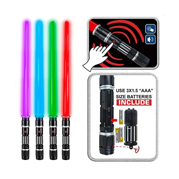 4 pack 4 colors light up saber, led light swords with fx sound(motion sensitive) and realistic handle, expandable light up toy for kid adult, warriors and galaxy war fighter, halloween party xmas gift - image 5