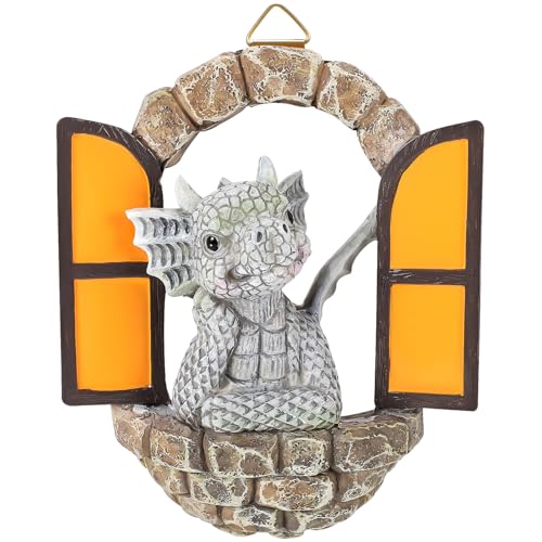 TEHAUX Statue de Dragon Résine Méditative pour Décoration Murale et Jardin Ornement Artistique Élégant pour Terrasse et Intérieur Sculpture et Charmante