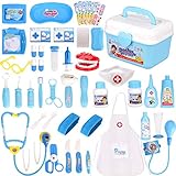 Fabur 49 Piezas Maletín de Médico de Juguete, Juego de rol Médico Dentista Enfermera Kit Clínica Dental Juego para Niños Fingir Juego Herramientas Juguete Set Regalos para Niños (Azul)
