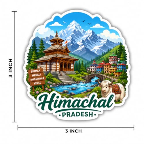 Image of Himachal Theme Souvenir Wooden Fridge Magnet for Refrigerator - Printed Fridge Magnet for Kitchen & Fridge Decor | Perfect Souvenir Gift | Fridge Decoration | Size 3x3 Inches | Pack of 1