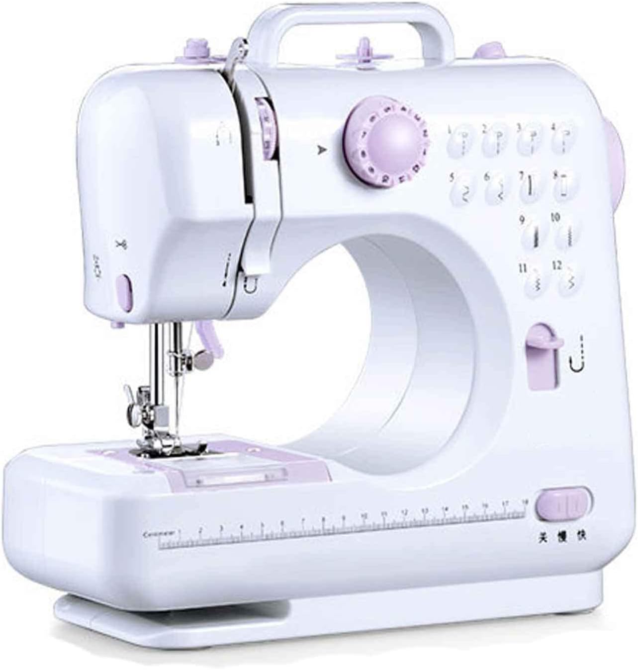 Mini Sewing Machine, household portable sewing machine, 12 kinds of stitches, seaming function, lighting lamp, free extension table, white